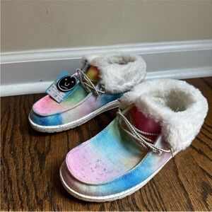 NWT Hey Dude Britt Fleece Lined Slip On Rainbow Dreamer Shoes Little Girls 3/4